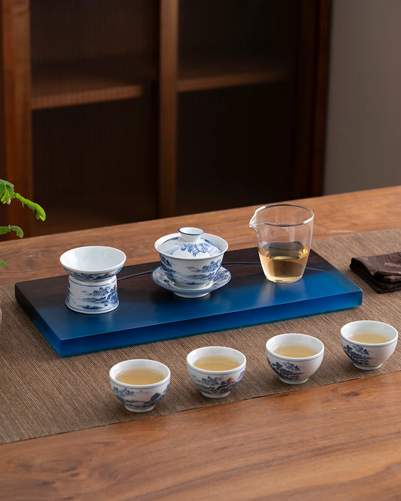 Half-Moon Wood & Resin Tea Table - Image 5