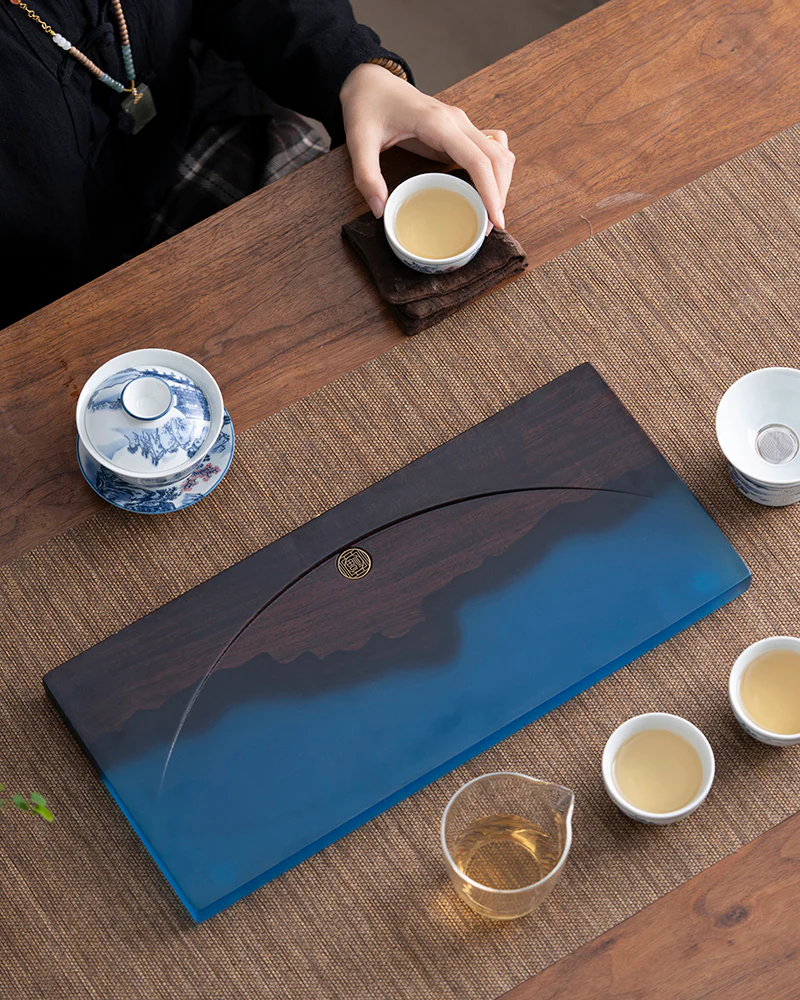 Half-Moon Wood & Resin Tea Table - Image 7